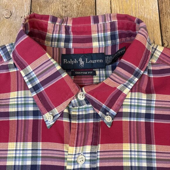 Polo Ralph Lauren Tartan Plaid Shirt Custom Fit 2XL Red Button Down Long Sleeve - Picture 4 of 8